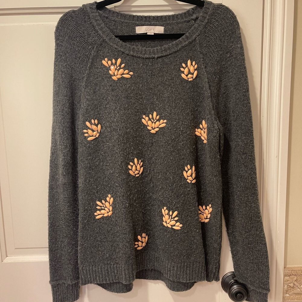 Grey Loft Sweater with beaded detail, size: medium